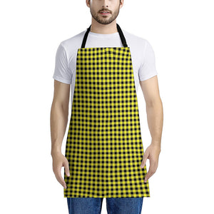 Yellow And Black Check Pattern Print Apron