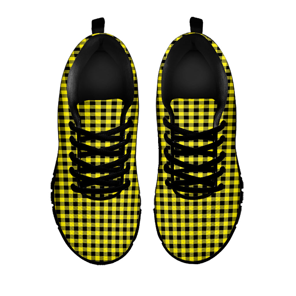 Yellow And Black Check Pattern Print Black Sneakers