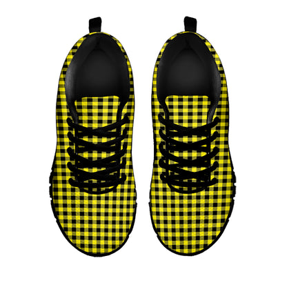Yellow And Black Check Pattern Print Black Sneakers