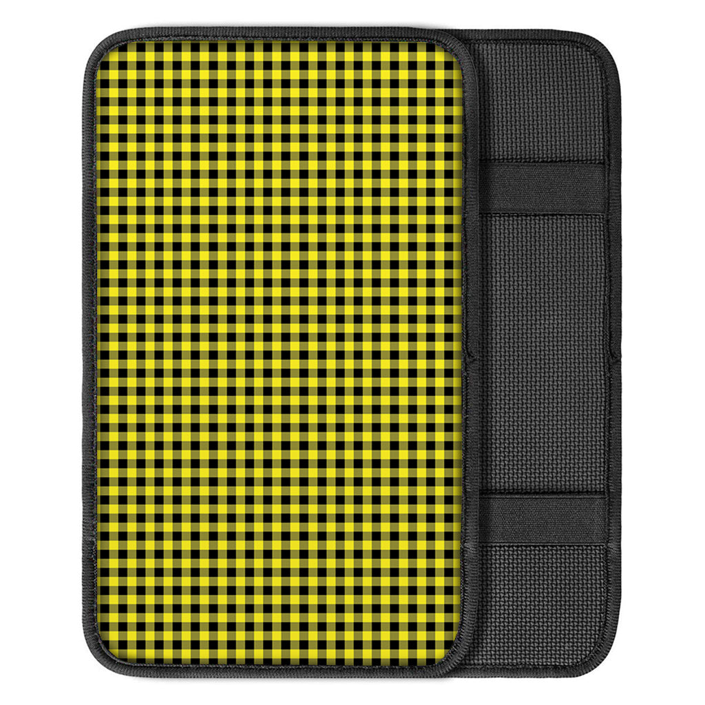 Yellow And Black Check Pattern Print Car Center Console Cover