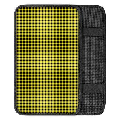 Yellow And Black Check Pattern Print Car Center Console Cover