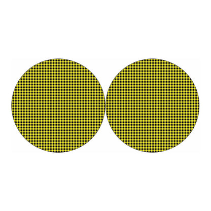 Yellow And Black Check Pattern Print Car Coasters