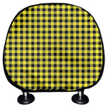 Yellow And Black Check Pattern Print Car Headrest Covers