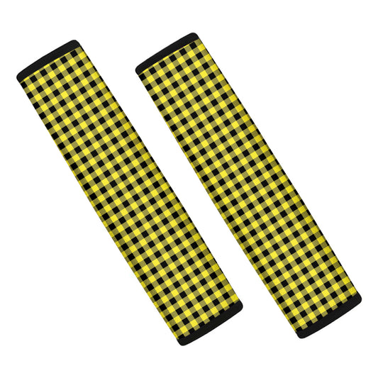 Yellow And Black Check Pattern Print Car Seat Belt Covers
