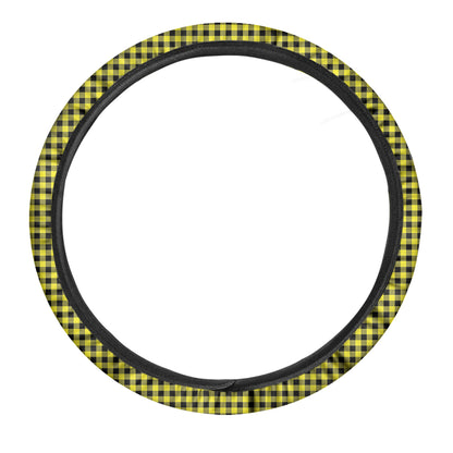 Yellow And Black Check Pattern Print Car Steering Wheel Cover