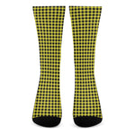 Yellow And Black Check Pattern Print Crew Socks