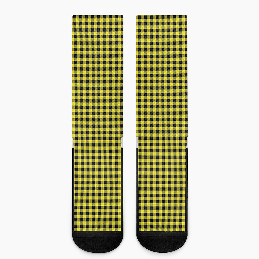 Yellow And Black Check Pattern Print Crew Socks