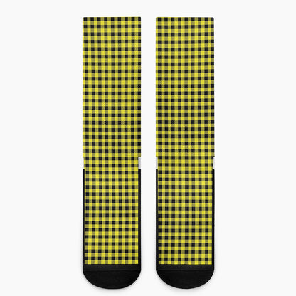 Yellow And Black Check Pattern Print Crew Socks