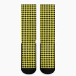 Yellow And Black Check Pattern Print Crew Socks