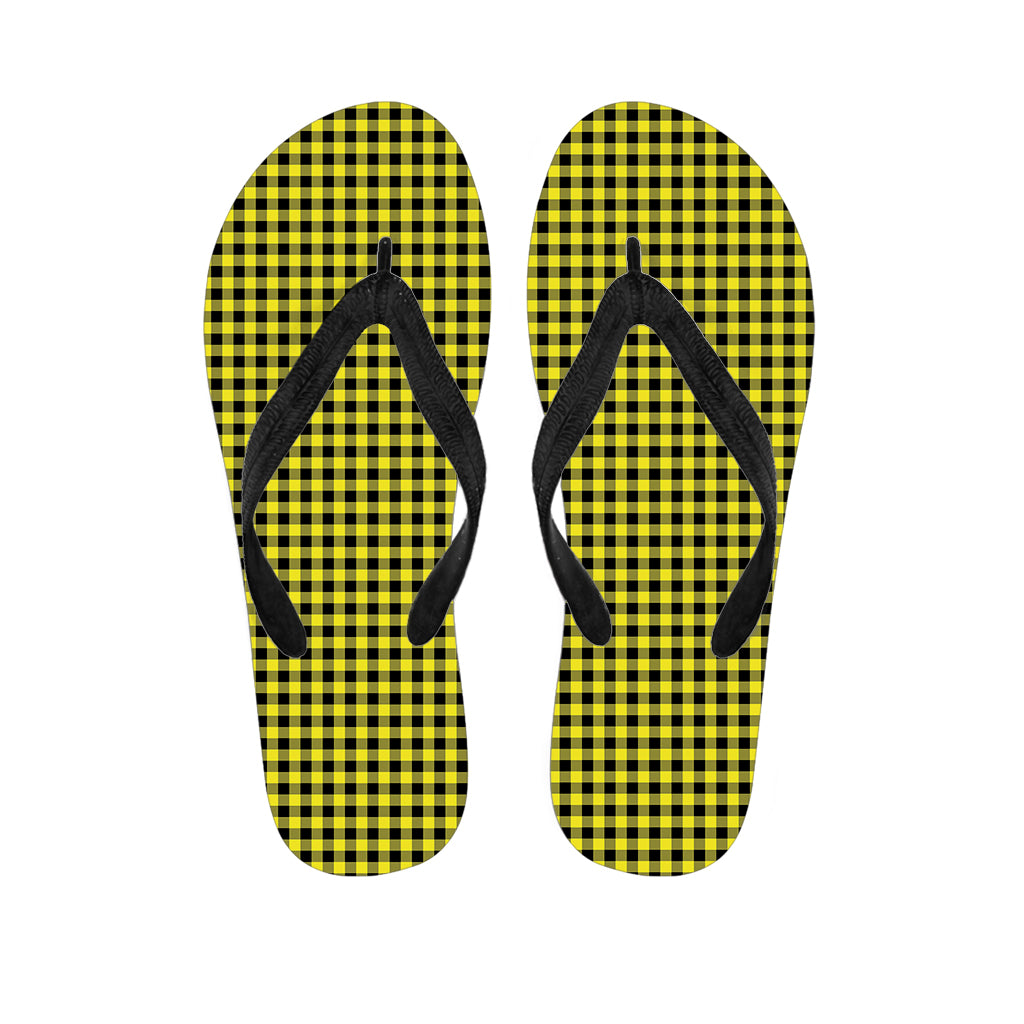 Yellow And Black Check Pattern Print Flip Flops