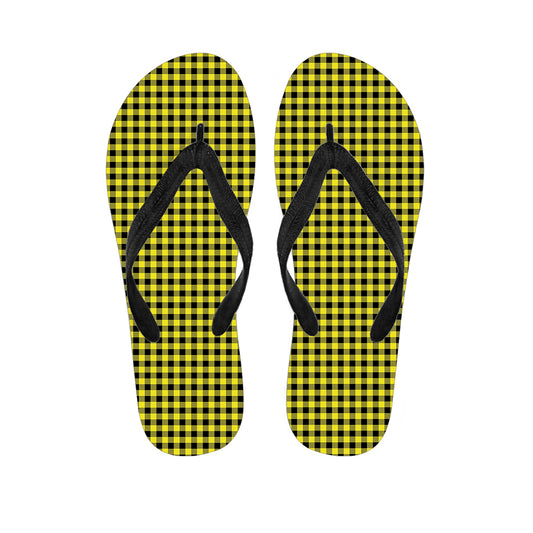 Yellow And Black Check Pattern Print Flip Flops