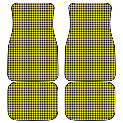 Yellow And Black Check Pattern Print Front and Back Car Floor Mats