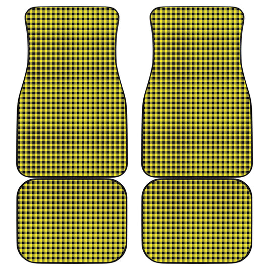 Yellow And Black Check Pattern Print Front and Back Car Floor Mats