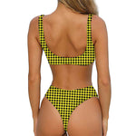 Yellow And Black Check Pattern Print Front Bow Tie Bikini