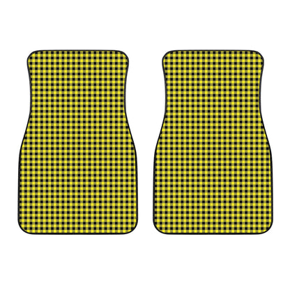 Yellow And Black Check Pattern Print Front Car Floor Mats