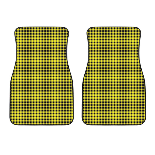 Yellow And Black Check Pattern Print Front Car Floor Mats