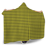 Yellow And Black Check Pattern Print Hooded Blanket