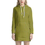 Yellow And Black Check Pattern Print Hoodie Dress