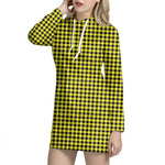 Yellow And Black Check Pattern Print Hoodie Dress