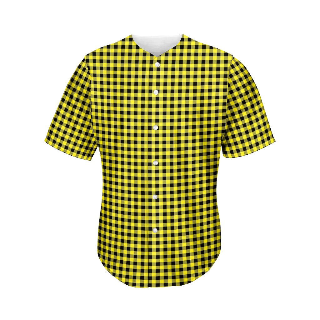 Yellow And Black Check Pattern Print Men's Baseball Jersey
