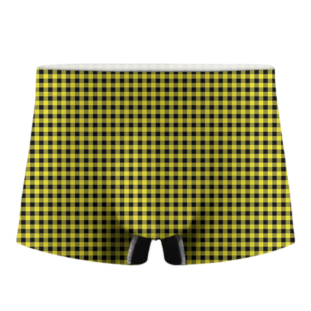 Yellow And Black Check Pattern Print Men's Boxer Briefs