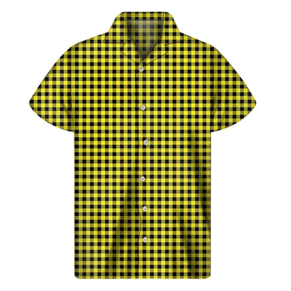 Yellow And Black Check Pattern Print Men's Short Sleeve Shirt