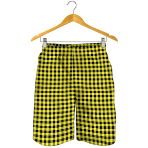 Yellow And Black Check Pattern Print Men's Shorts