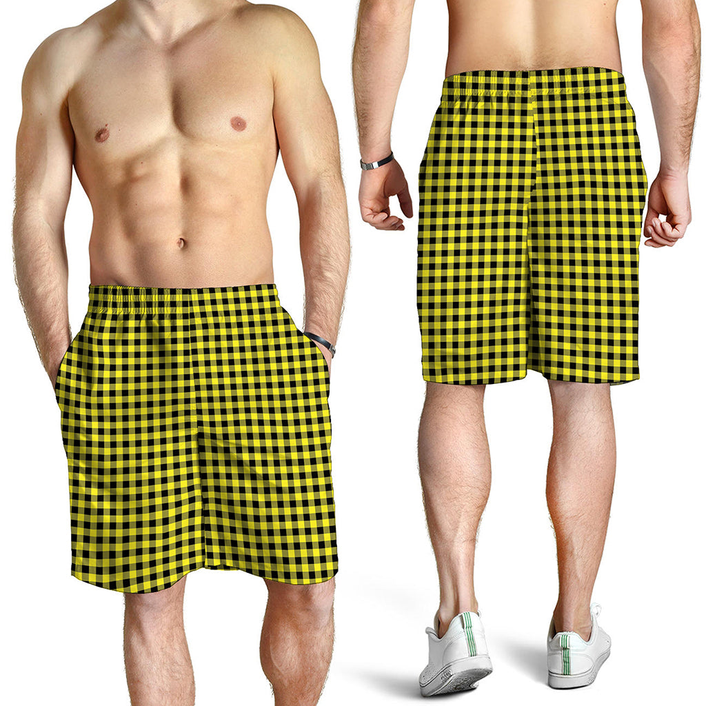 Yellow And Black Check Pattern Print Men's Shorts