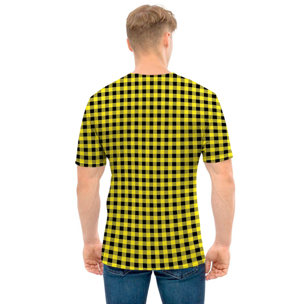 Yellow And Black Check Pattern Print Men's T-Shirt