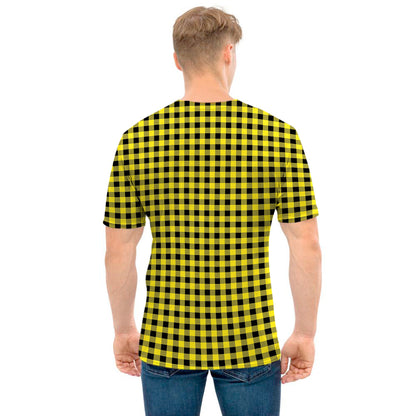 Yellow And Black Check Pattern Print Men's T-Shirt
