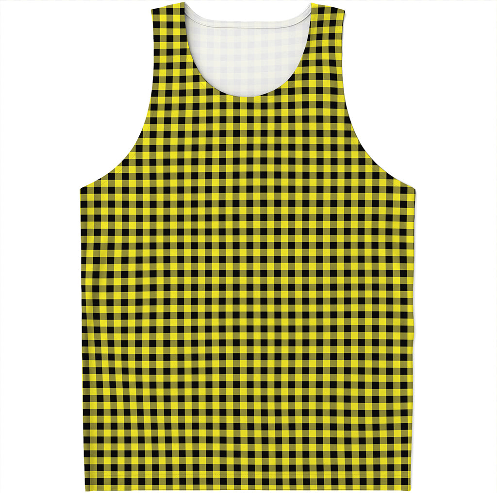 Yellow And Black Check Pattern Print Men's Tank Top