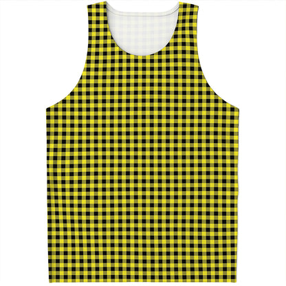 Yellow And Black Check Pattern Print Men's Tank Top
