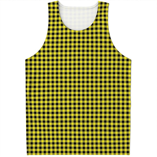 Yellow And Black Check Pattern Print Men's Tank Top