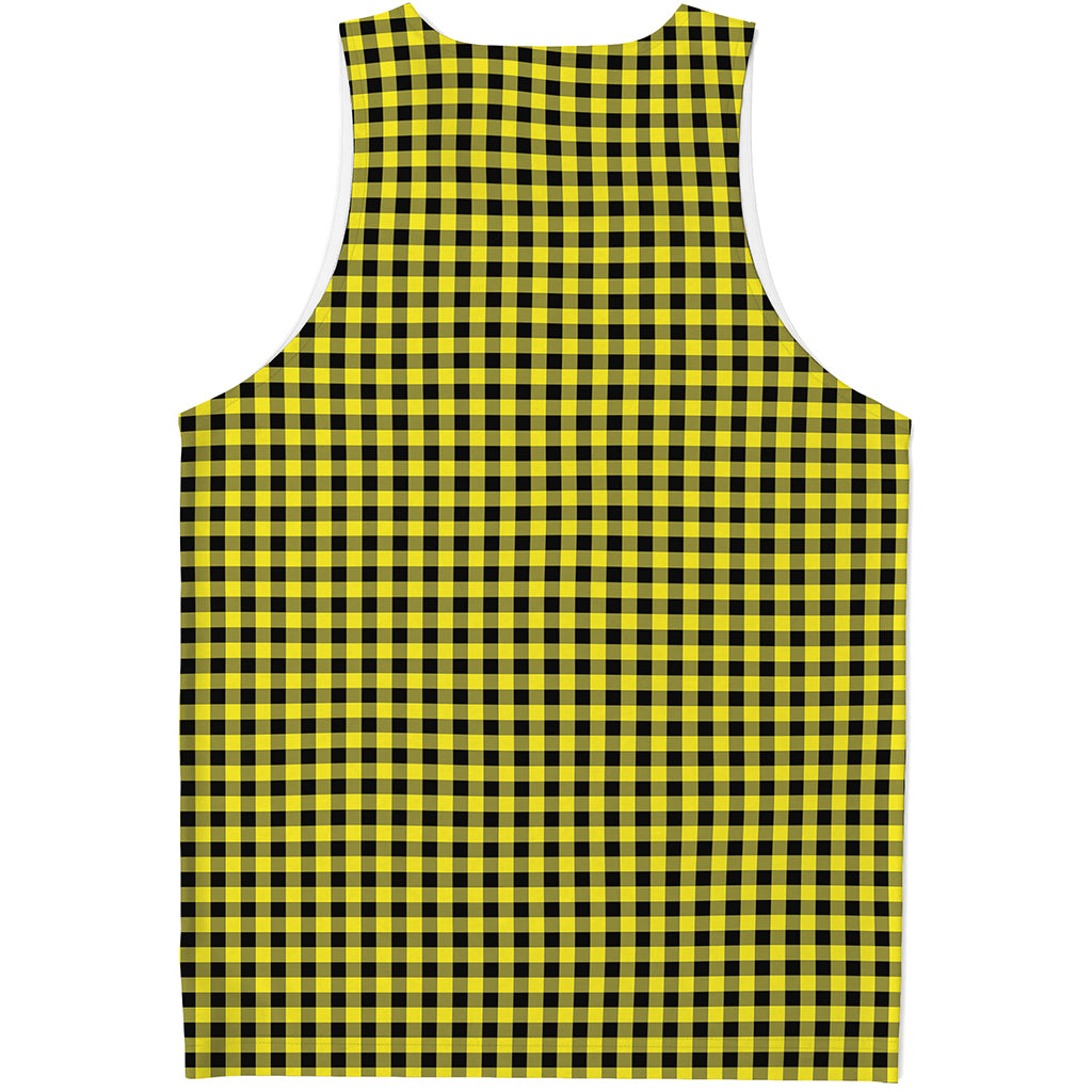 Yellow And Black Check Pattern Print Men's Tank Top