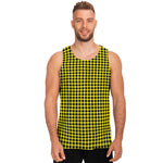 Yellow And Black Check Pattern Print Men's Tank Top