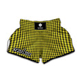 Yellow And Black Check Pattern Print Muay Thai Boxing Shorts
