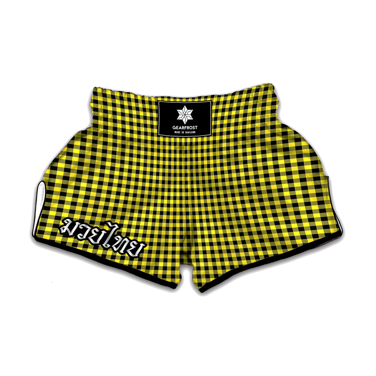 Yellow And Black Check Pattern Print Muay Thai Boxing Shorts