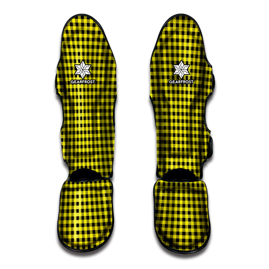 Yellow And Black Check Pattern Print Muay Thai Shin Guard