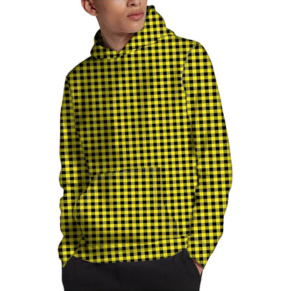 Yellow And Black Check Pattern Print Pullover Hoodie
