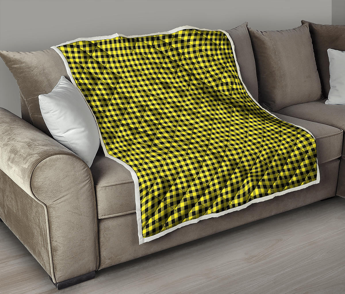 Yellow And Black Check Pattern Print Quilt