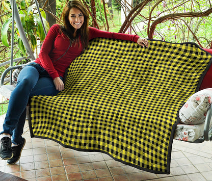 Yellow And Black Check Pattern Print Quilt