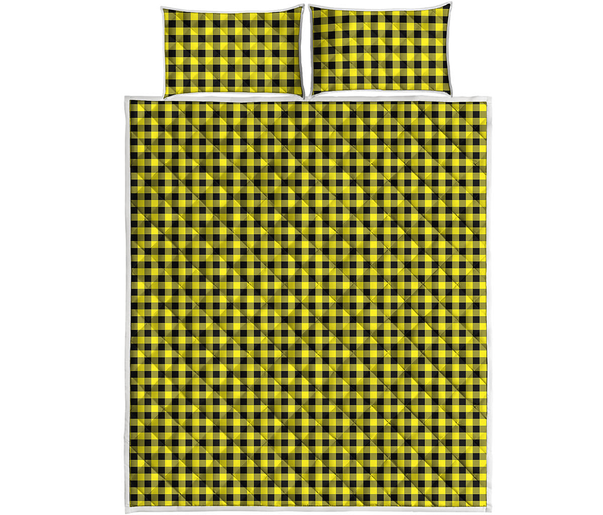 Yellow And Black Check Pattern Print Quilt Bed Set