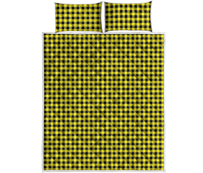 Yellow And Black Check Pattern Print Quilt Bed Set