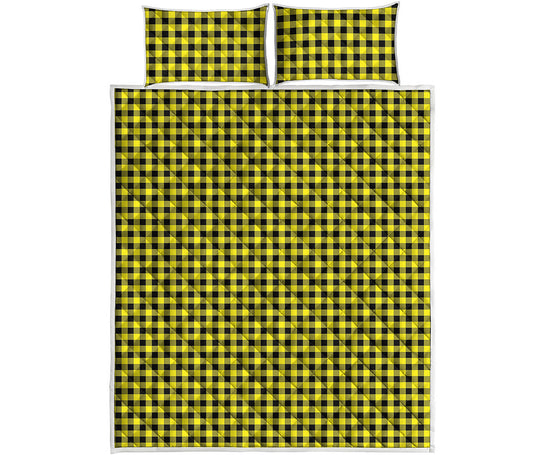 Yellow And Black Check Pattern Print Quilt Bed Set