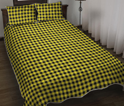 Yellow And Black Check Pattern Print Quilt Bed Set