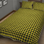 Yellow And Black Check Pattern Print Quilt Bed Set