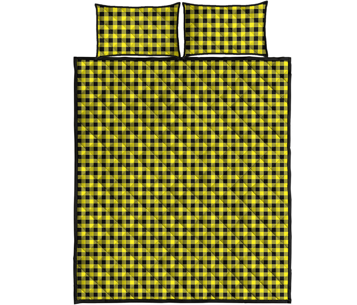 Yellow And Black Check Pattern Print Quilt Bed Set