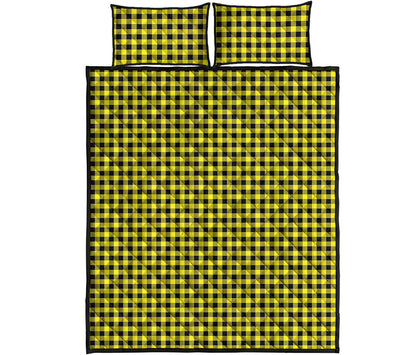 Yellow And Black Check Pattern Print Quilt Bed Set