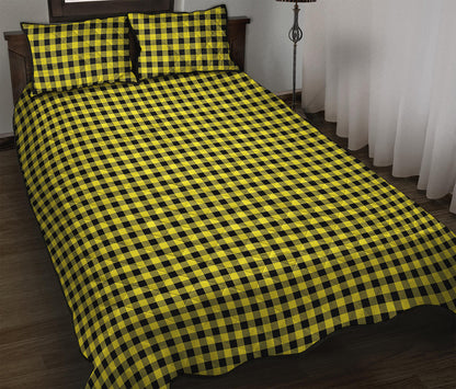Yellow And Black Check Pattern Print Quilt Bed Set