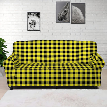 Yellow And Black Check Pattern Print Sofa Cover